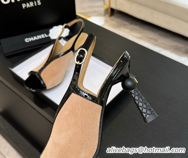 Trendy Design Chanel Suede & Patent Calfskin Heel Sandals 8.5cm Black/Beige 2025 G46538