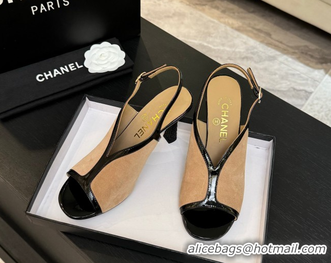 Trendy Design Chanel Suede & Patent Calfskin Heel Sandals 8.5cm Black/Beige 2025 G46538