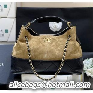 Market Sells Chanel Small Tote Bag in Suede Calfskin & Shiny Lambskin AS5634 Beige/Black 2025 Top Quality