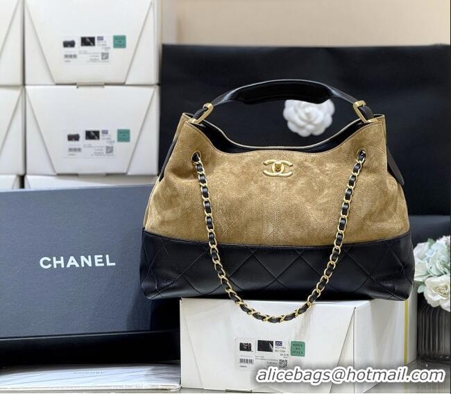 Market Sells Chanel Small Tote Bag in Suede Calfskin & Shiny Lambskin AS5634 Beige/Black 2025 Top Quality