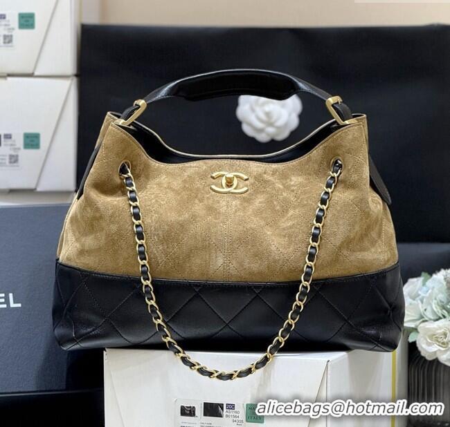 Market Sells Chanel Small Tote Bag in Suede Calfskin & Shiny Lambskin AS5634 Beige/Black 2025 Top Quality