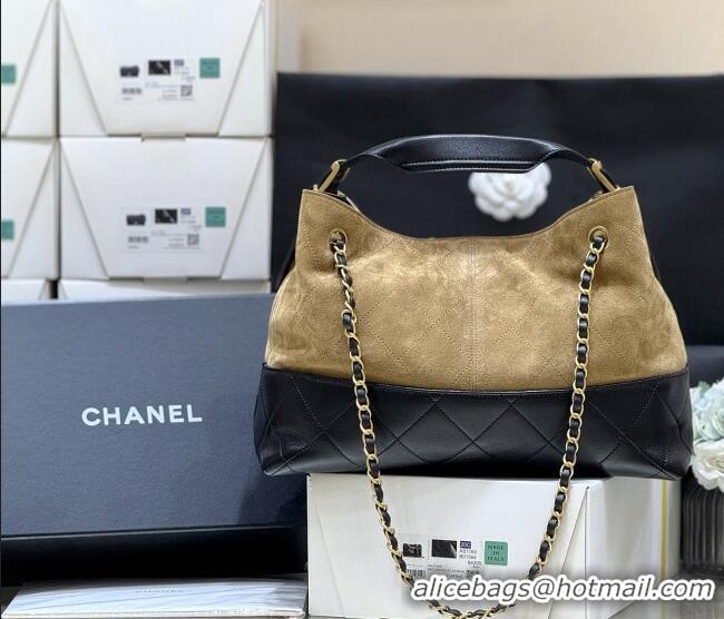 Market Sells Chanel Small Tote Bag in Suede Calfskin & Shiny Lambskin AS5634 Beige/Black 2025 Top Quality