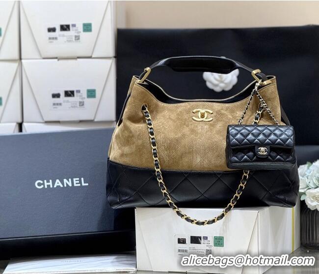 Market Sells Chanel Small Tote Bag in Suede Calfskin & Shiny Lambskin AS5634 Beige/Black 2025 Top Quality