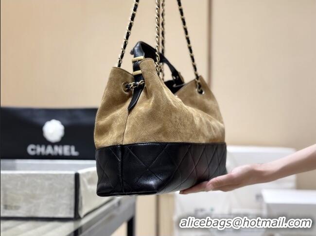 Market Sells Chanel Small Tote Bag in Suede Calfskin & Shiny Lambskin AS5634 Beige/Black 2025 Top Quality
