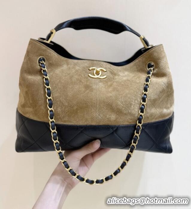 Market Sells Chanel Small Tote Bag in Suede Calfskin & Shiny Lambskin AS5634 Beige/Black 2025 Top Quality