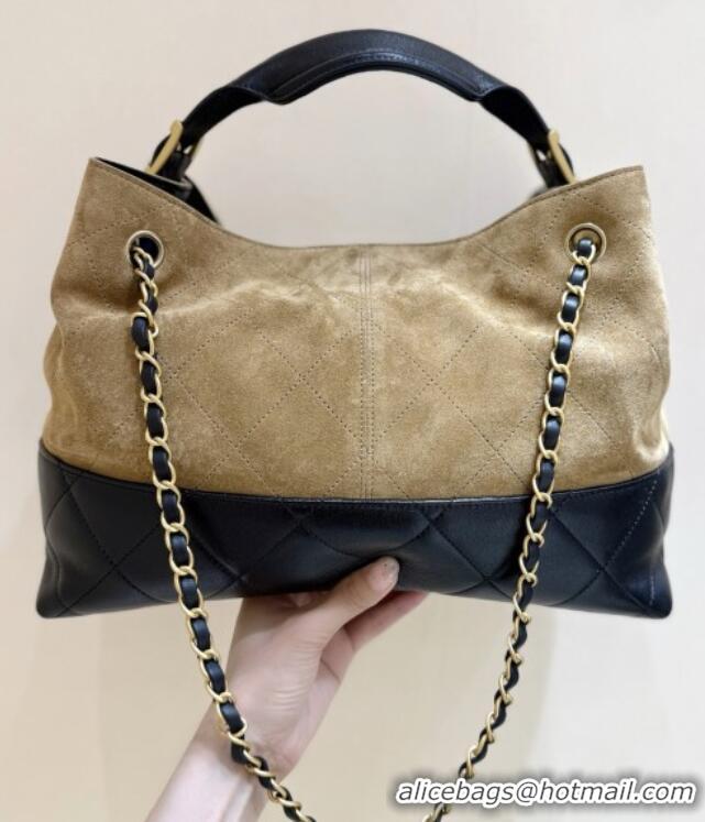 Market Sells Chanel Small Tote Bag in Suede Calfskin & Shiny Lambskin AS5634 Beige/Black 2025 Top Quality