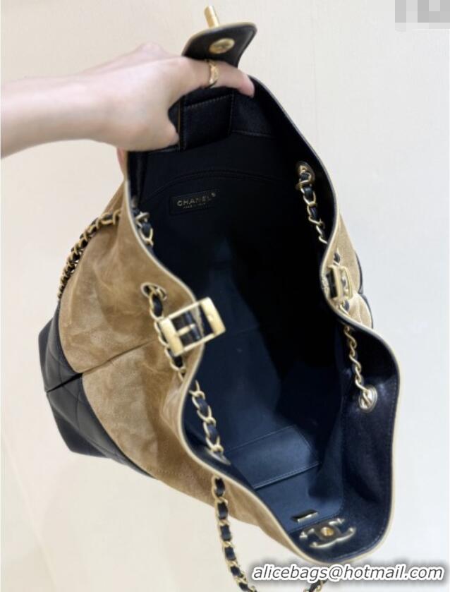 Market Sells Chanel Small Tote Bag in Suede Calfskin & Shiny Lambskin AS5634 Beige/Black 2025 Top Quality