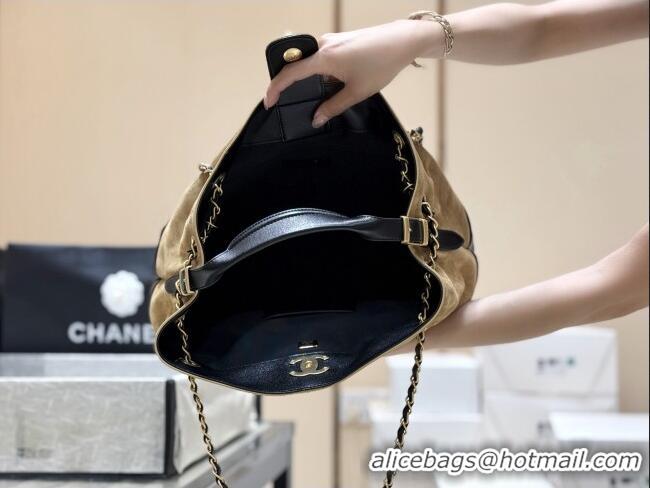 Market Sells Chanel Small Tote Bag in Suede Calfskin & Shiny Lambskin AS5634 Beige/Black 2025 Top Quality