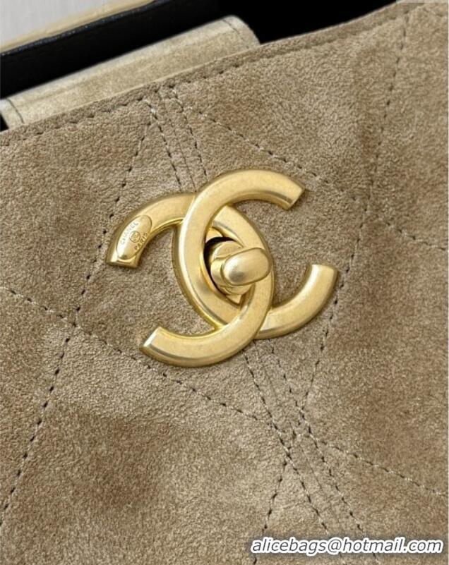 Market Sells Chanel Small Tote Bag in Suede Calfskin & Shiny Lambskin AS5634 Beige/Black 2025 Top Quality