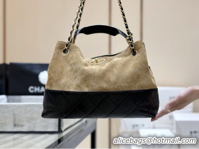 Market Sells Chanel Small Tote Bag in Suede Calfskin & Shiny Lambskin AS5634 Beige/Black 2025 Top Quality