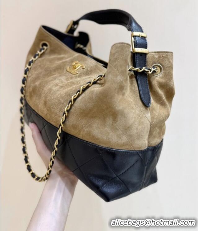 Market Sells Chanel Small Tote Bag in Suede Calfskin & Shiny Lambskin AS5634 Beige/Black 2025 Top Quality