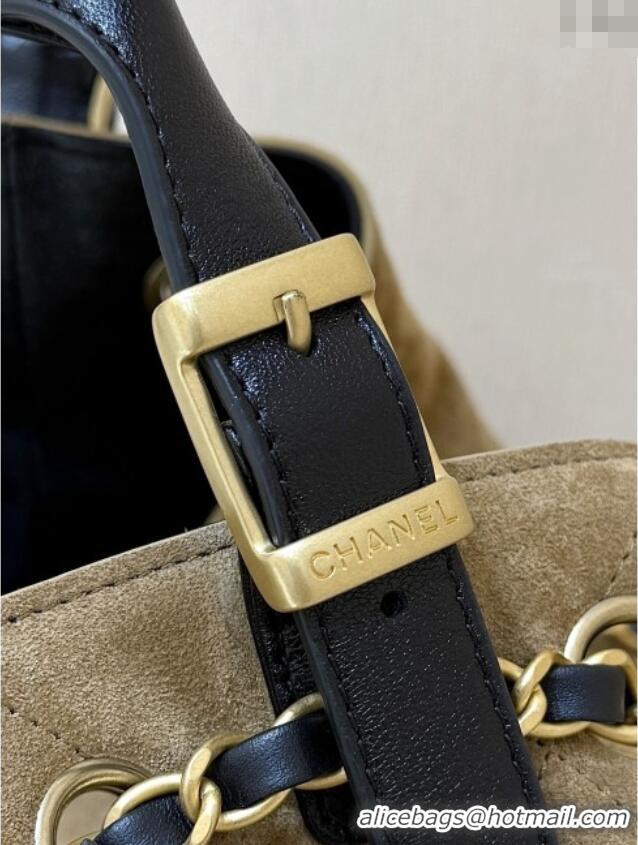 Market Sells Chanel Small Tote Bag in Suede Calfskin & Shiny Lambskin AS5634 Beige/Black 2025 Top Quality
