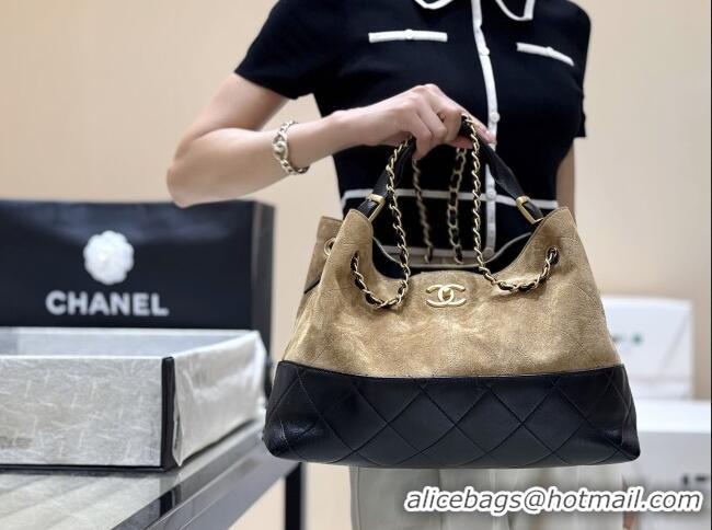 Market Sells Chanel Small Tote Bag in Suede Calfskin & Shiny Lambskin AS5634 Beige/Black 2025 Top Quality