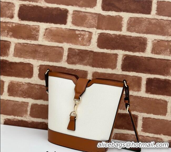 Top Quality Gucci Mini Bucket Shoulder bag in Leather and Canvas 782908 White/Brown 2024