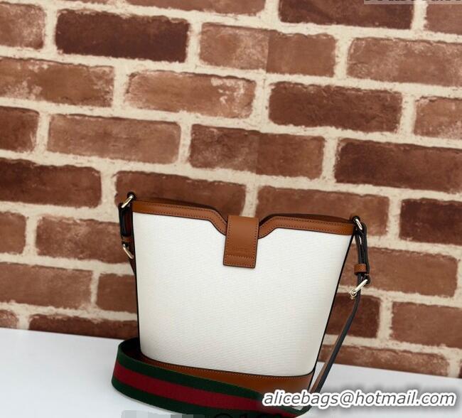 Top Quality Gucci Mini Bucket Shoulder bag in Leather and Canvas 782908 White/Brown 2024