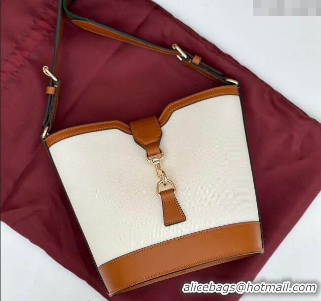 Top Quality Gucci Mini Bucket Shoulder bag in Leather and Canvas 782908 White/Brown 2024
