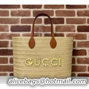 Reasonable Price Gucci Medium Straw-Effect Tote bag 779666 Beige 2024