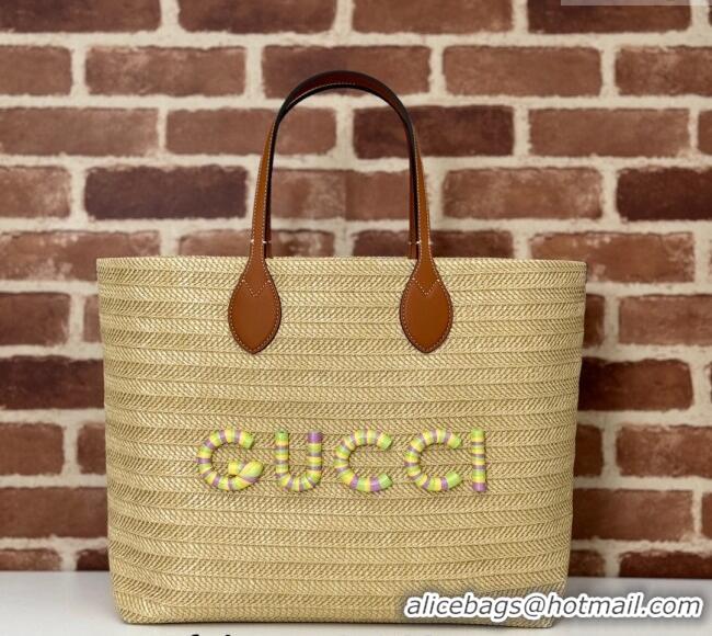 Reasonable Price Gucci Medium Straw-Effect Tote bag 779666 Beige 2024
