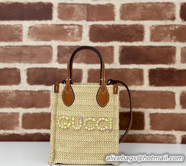 Pretty Style Gucci Super Mini Straw-Effect Tote bag 780083 Beige 2024