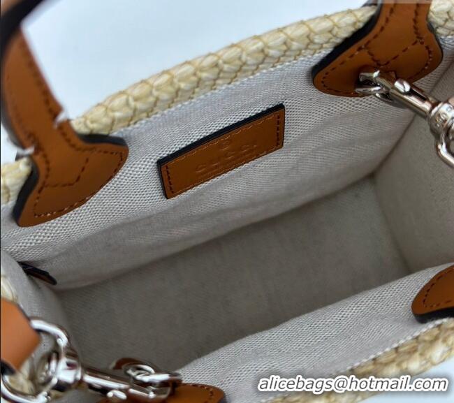 Pretty Style Gucci Super Mini Straw-Effect Tote bag 780083 Beige 2024