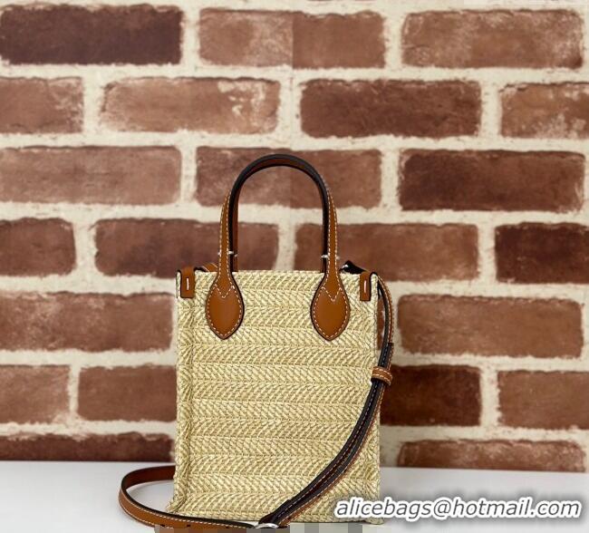 Pretty Style Gucci Super Mini Straw-Effect Tote bag 780083 Beige 2024