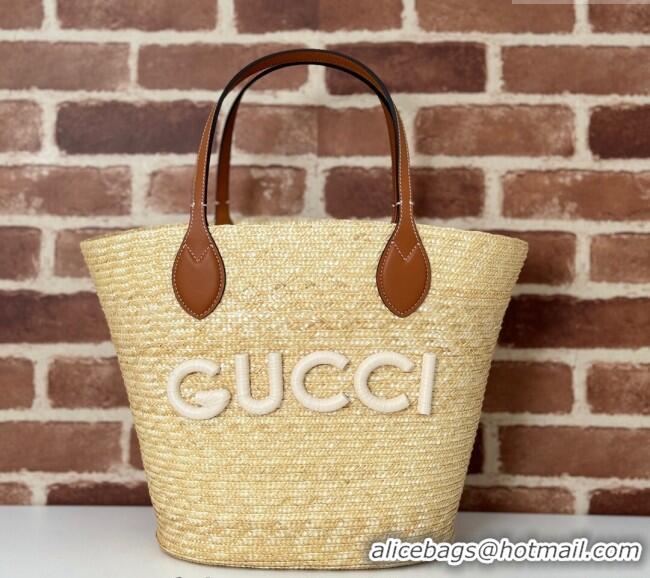 Promotional Gucci Medium Straw Tote bag with Gucci 779530 Beige 2024
