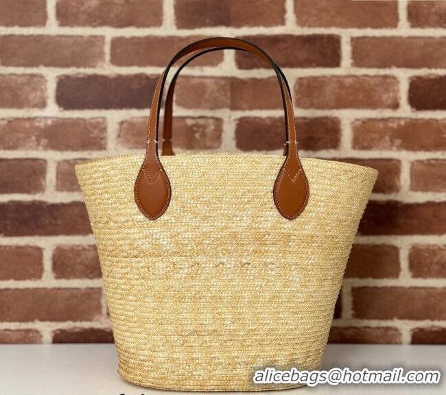 Promotional Gucci Medium Straw Tote bag with Gucci 779530 Beige 2024
