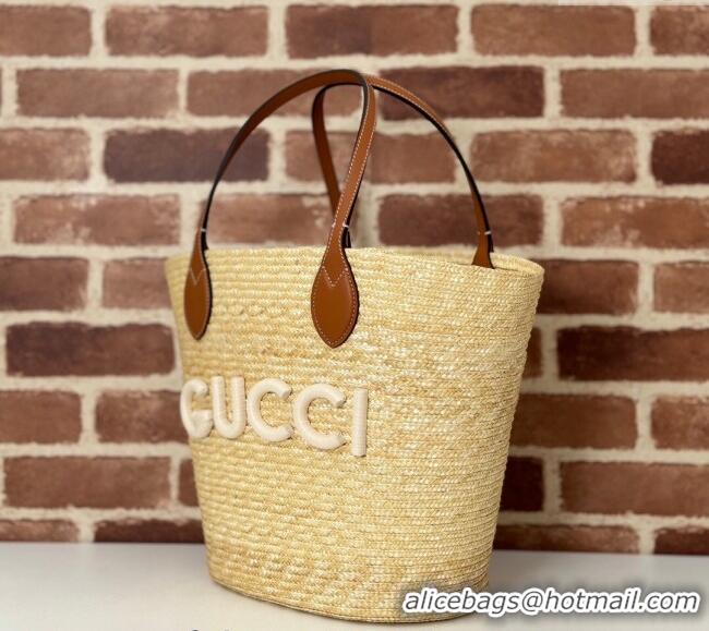 Promotional Gucci Medium Straw Tote bag with Gucci 779530 Beige 2024