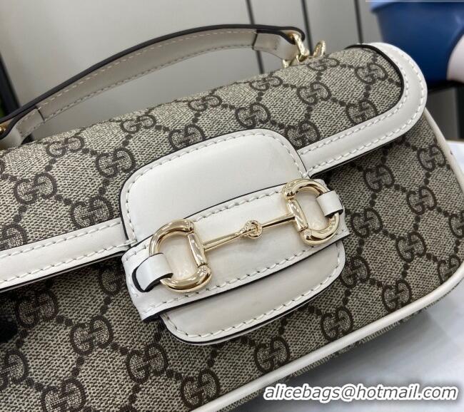 Top Quality Gucci Horsebit 1955 GG Canvas Small Top Handle Bag 815206 White 2024