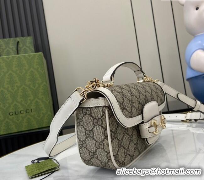 Top Quality Gucci Horsebit 1955 GG Canvas Small Top Handle Bag 815206 White 2024