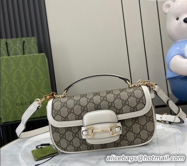 Top Quality Gucci Horsebit 1955 GG Canvas Small Top Handle Bag 815206 White 2024