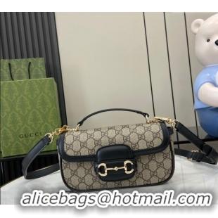 Luxury Cheap Gucci Horsebit 1955 GG Canvas Small Top Handle Bag 815206 Black 2024