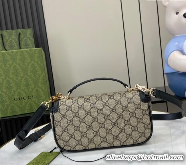 Luxury Cheap Gucci Horsebit 1955 GG Canvas Small Top Handle Bag 815206 Black 2024