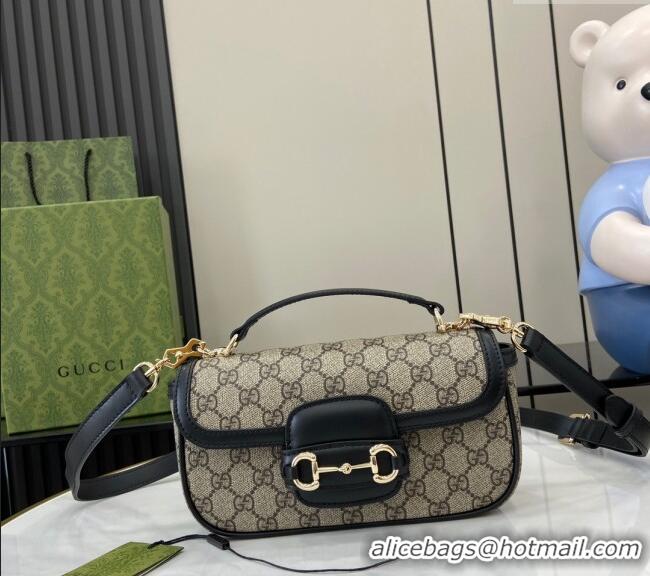 Luxury Cheap Gucci Horsebit 1955 GG Canvas Small Top Handle Bag 815206 Black 2024