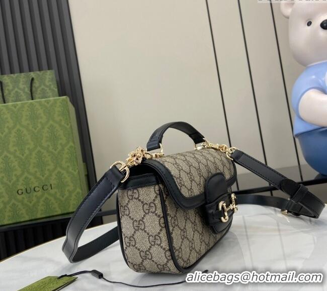 Luxury Cheap Gucci Horsebit 1955 GG Canvas Small Top Handle Bag 815206 Black 2024