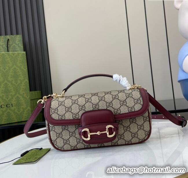 Promotional Gucci Horsebit 1955 GG Canvas Small Top Handle Bag 815206 Burgundy 2024