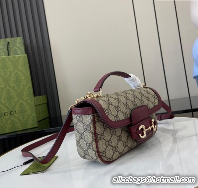 Promotional Gucci Horsebit 1955 GG Canvas Small Top Handle Bag 815206 Burgundy 2024