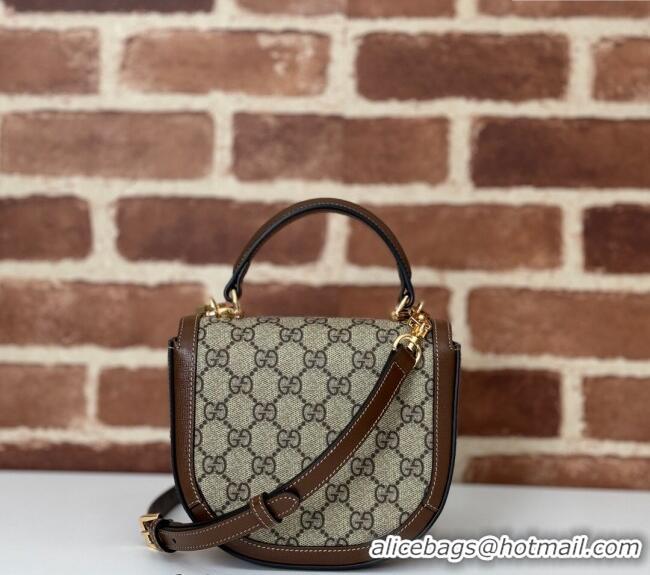 Unique Grade Gucci Horsebit 1955 GG Canvas Mini Top Handle Bag ‎781387 Beige/Brown 2024