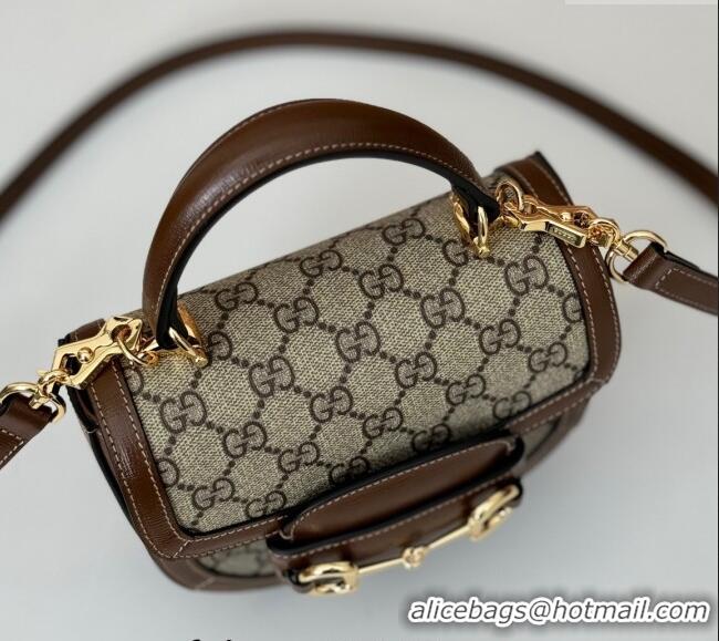 Unique Grade Gucci Horsebit 1955 GG Canvas Mini Top Handle Bag ‎781387 Beige/Brown 2024