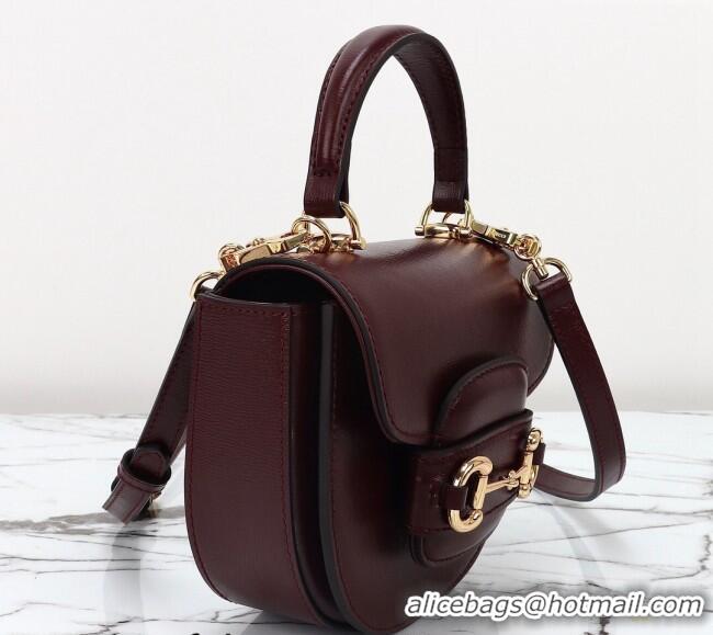 Unique Grade Gucci Horsebit 1955 Leather Mini Top Handle Bag ‎781387 Dark Burgundy 2024