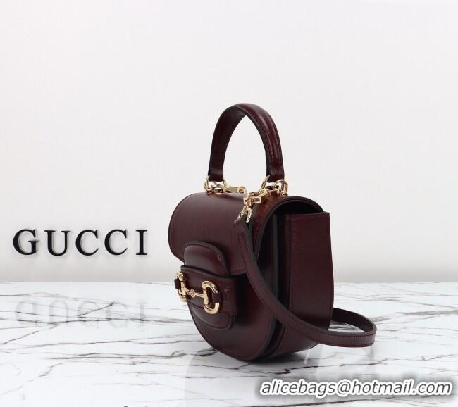Unique Grade Gucci Horsebit 1955 Leather Mini Top Handle Bag ‎781387 Dark Burgundy 2024