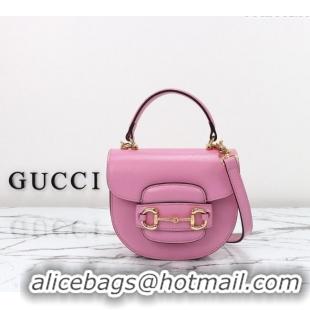 Low Cost Gucci Horsebit 1955 Leather Mini Top Handle Bag ‎781387 Pink 2024