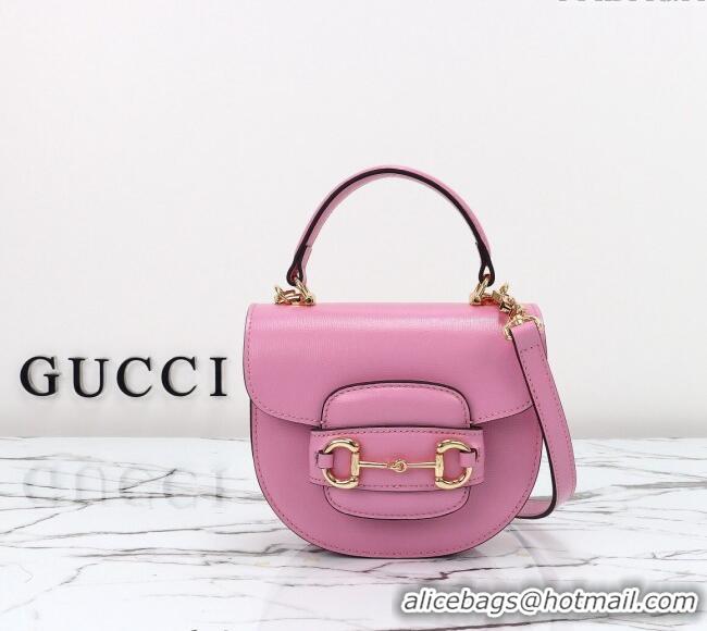 Low Cost Gucci Horsebit 1955 Leather Mini Top Handle Bag ‎781387 Pink 2024