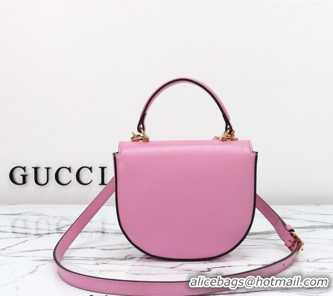 Low Cost Gucci Horsebit 1955 Leather Mini Top Handle Bag ‎781387 Pink 2024