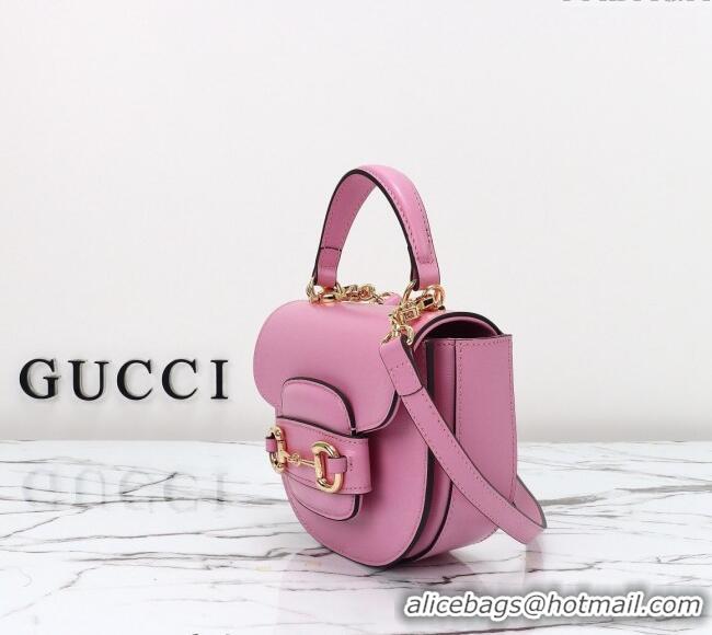 Low Cost Gucci Horsebit 1955 Leather Mini Top Handle Bag ‎781387 Pink 2024