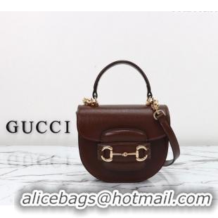 Most Popular Gucci Horsebit 1955 Leather Mini Top Handle Bag ‎781387 Dark Brown 2024