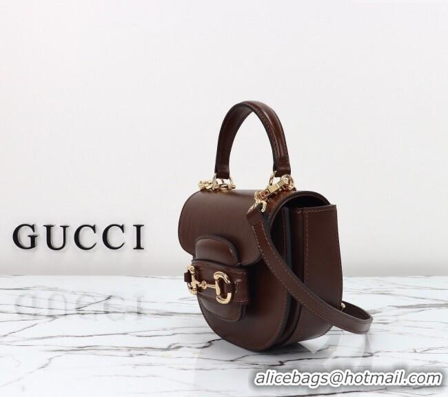 Most Popular Gucci Horsebit 1955 Leather Mini Top Handle Bag ‎781387 Dark Brown 2024