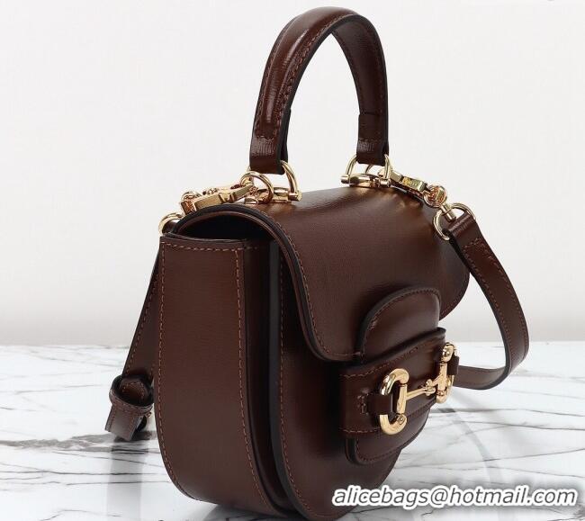 Most Popular Gucci Horsebit 1955 Leather Mini Top Handle Bag ‎781387 Dark Brown 2024