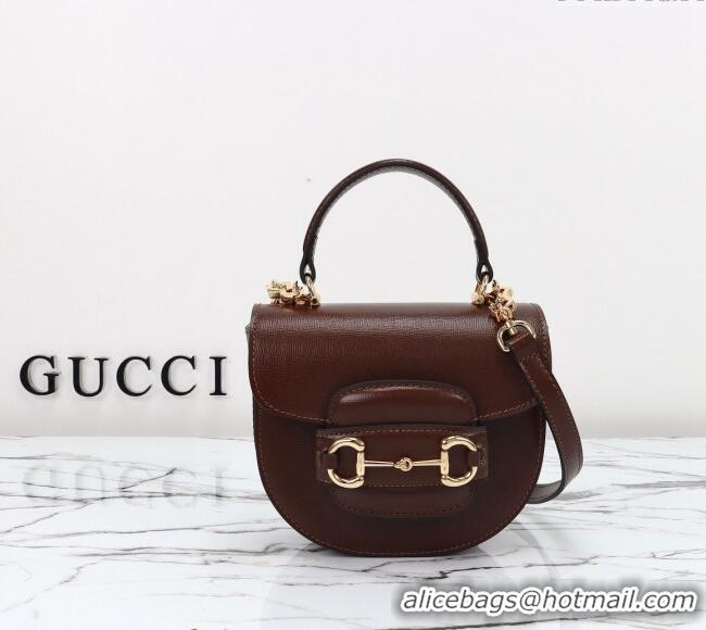Most Popular Gucci Horsebit 1955 Leather Mini Top Handle Bag ‎781387 Dark Brown 2024
