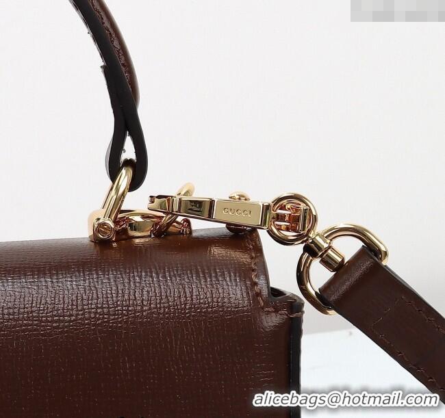 Most Popular Gucci Horsebit 1955 Leather Mini Top Handle Bag ‎781387 Dark Brown 2024